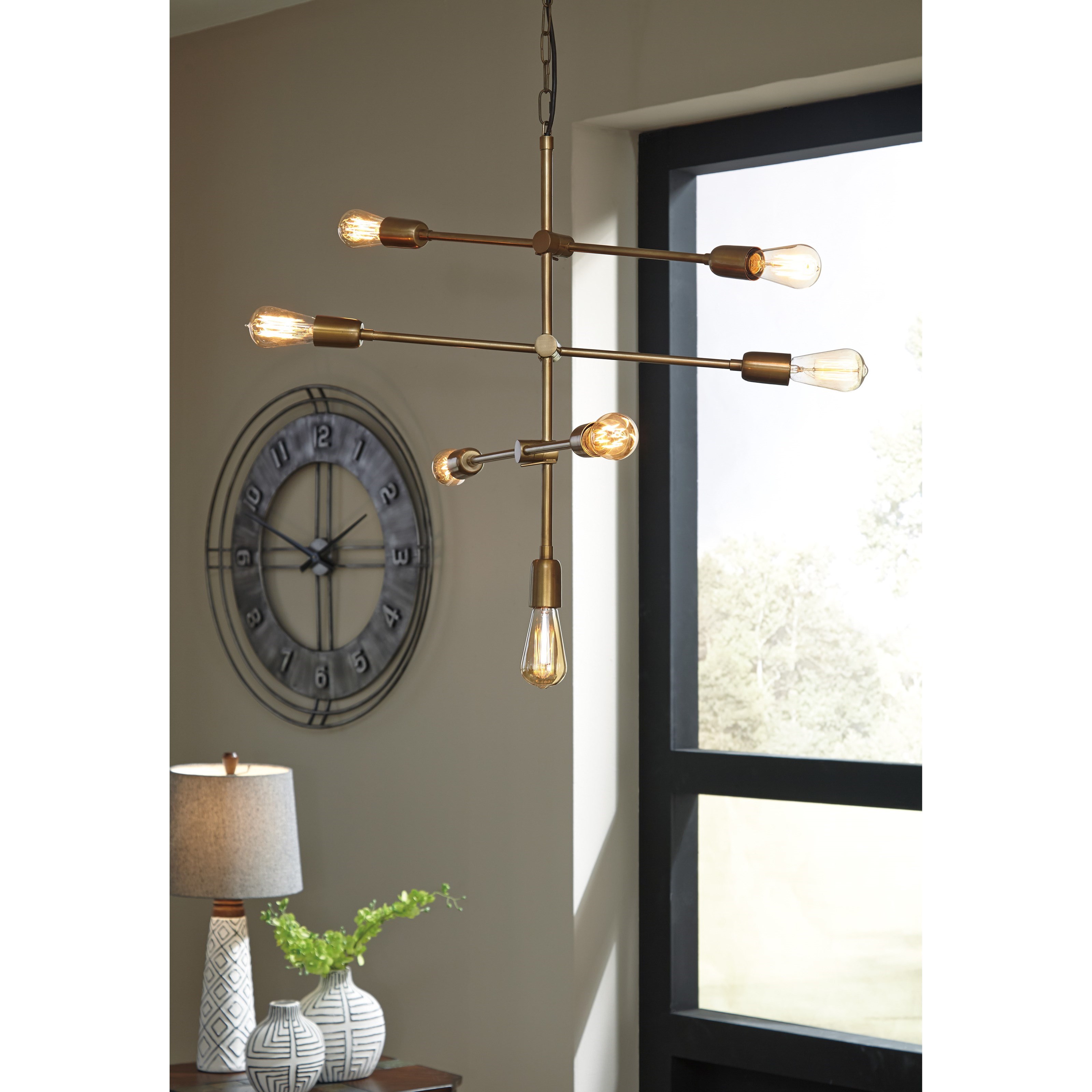 Signature Design by Ashley Pendant Lights L000818 Nastalya Gold Finish Metal Pendant Light